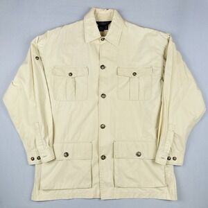 Vintage J Peterman Safari Utility Shirt Jacket Beige Cotton Size M